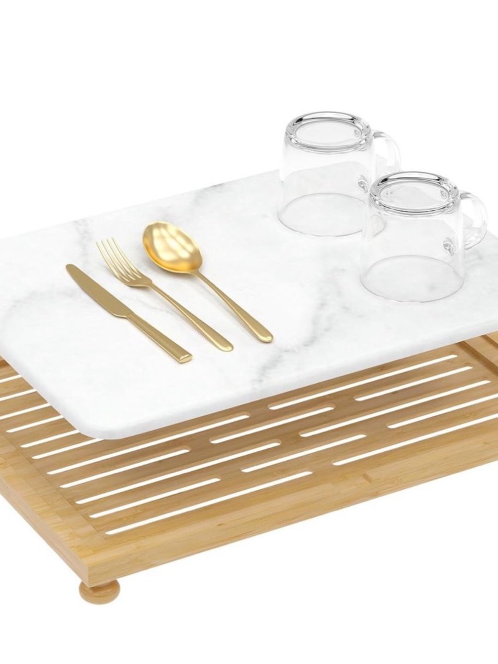 New  Drying Mat for Kitchen Counter, Dish Drying Pad with Bamboo Rack, 16x12,
